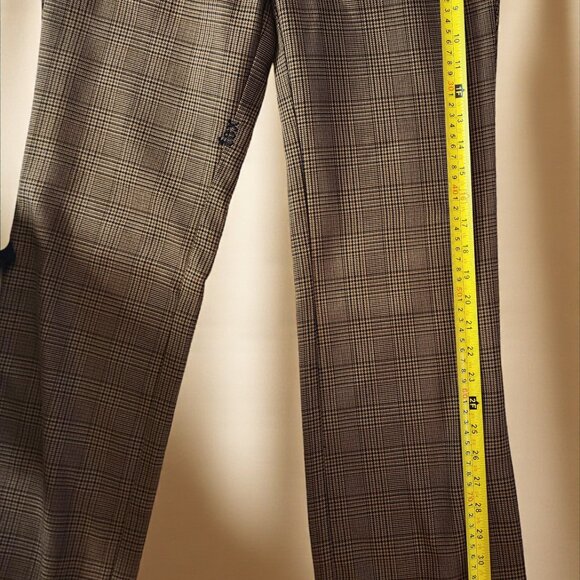 Fox Brown Check Pants Size 5 – Y2K Plaid Trousers w/ Pink Button Detail - Picture 7 of 12